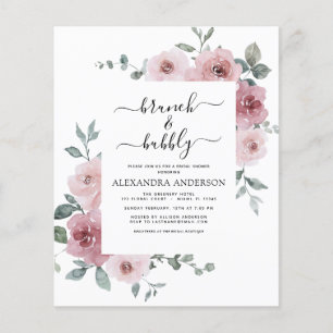 Budget Dusty Pink Brunch & Bubbly Bridal Shower Flyer
