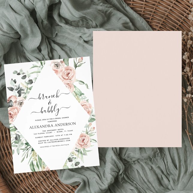 Budget Dusty Pink Brunch & Bubbly Bridal Shower Flyer (Creator Uploaded)