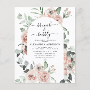 Budget Dusty Pink Brunch & Bubbly Bridal Shower Flyer