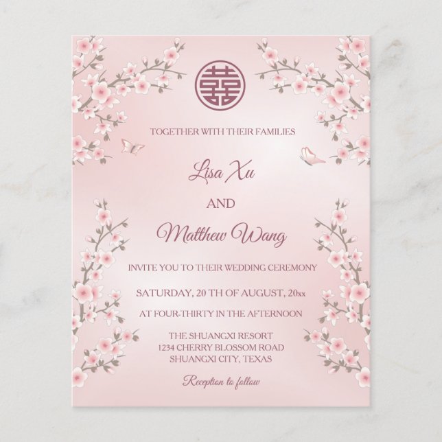 BUDGET Dusty Pink Cherry Blossom Chinese Wedding (Front)
