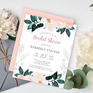 Budget dusty pink floral bridal shower invitation