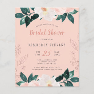 Budget dusty pink floral bridal shower invitation