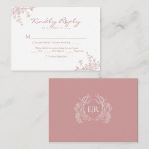 BUDGET Dusty Pink Floral Crest Monogram Wedding Enclosure Card