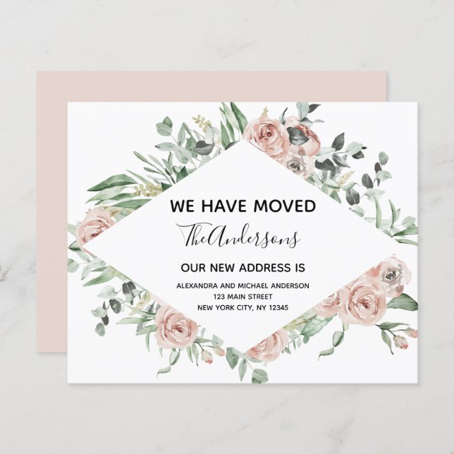 Budget Dusty Pink Floral Moving Announcement (Front/Back)