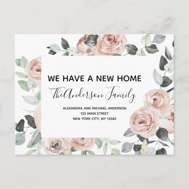 Budget Dusty Pink Floral Moving Announcement Postc Postcard (Front)