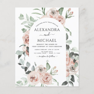 Budget Dusty Pink Floral Photo Eucalyptus Wedding Flyer