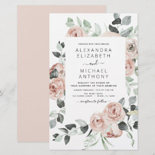 Budget Dusty Pink Floral Wedding Invitation