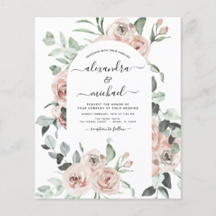 Budget Dusty Pink Floral Wedding Invitation Flyer