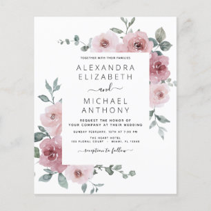 Budget Dusty Pink Floral Wedding Invitation Flyer