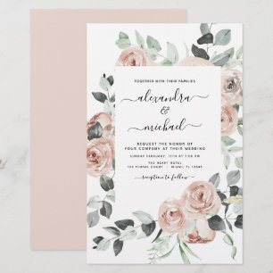 Budget Dusty Pink Greenery Wedding Invitations