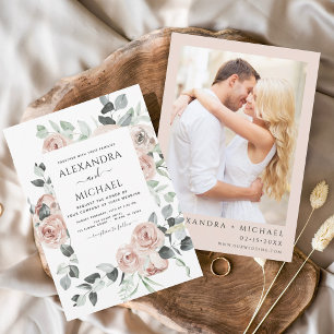 Budget Dusty Pink Photo Floral Eucalyptus Wedding Flyer