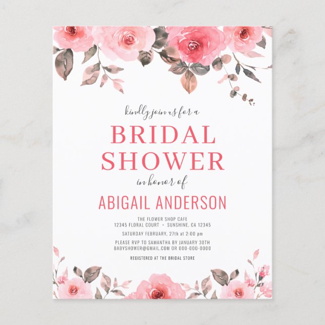 Budget Dusty Pink Rose Bridal Shower Invitation  Flyer (Front)