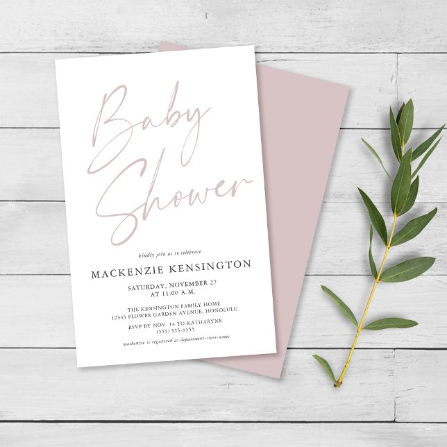 Budget Dusty Pink Simple Script Baby Shower FLYER (Creator Uploaded)