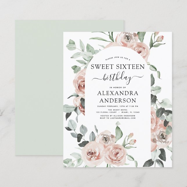 Budget Dusty Pink Sweet Sixteen Birthday Party (Front/Back)