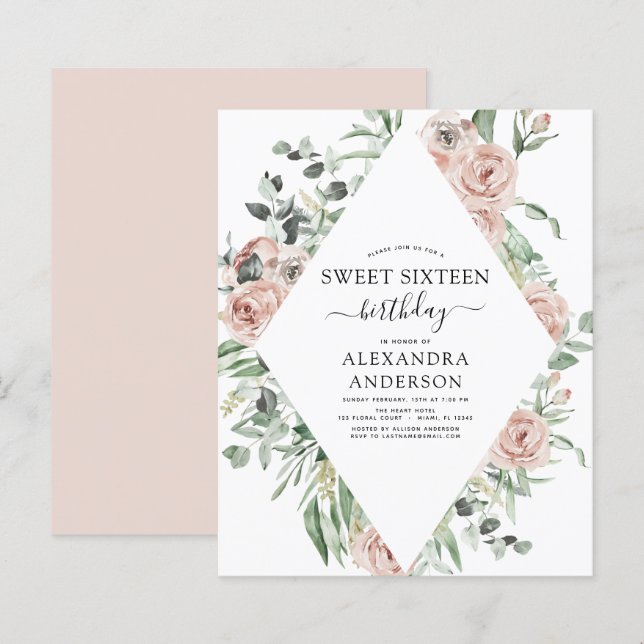 Budget Dusty Pink Sweet Sixteen Birthday Party (Front/Back)