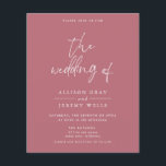 Budget Dusty Pink Wedding Invitation Flyer<br><div class="desc">This card features a handwritten font and modern minimalist design. Easily change the colours and edit *most* wording to meet the needs of your occasion. This invite is perfect for your contemporary, industrial, or bohemian wedding celebration. Budget Paper is thin! ***Upgrade for a thicker paper. Envelopes are not included with...</div>