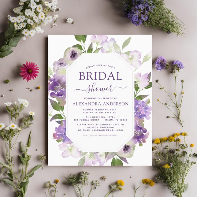 Budget Dusty Purple Floral Greenery Bridal Shower Flyer (Creator Uploaded)