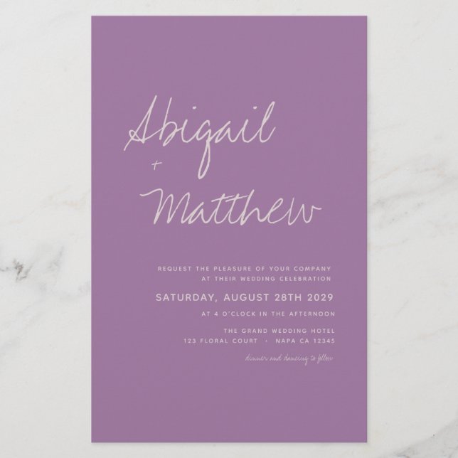 Budget Dusty Purple Simple Wedding Invitation (Front)
