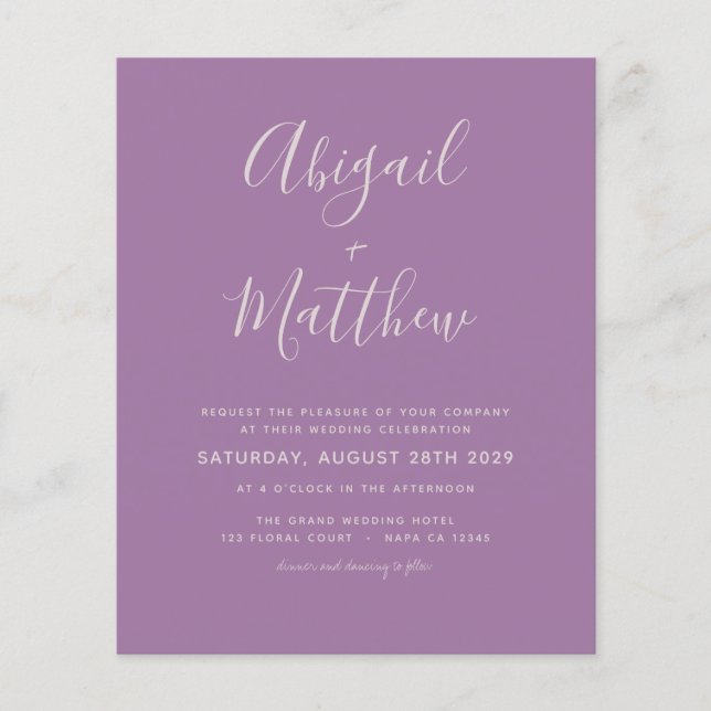 Budget Dusty Purple Simple Wedding Invitation  Fly Flyer (Front)
