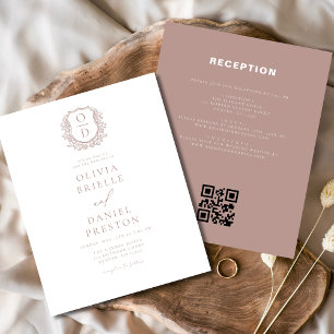 Budget Dusty Rose Crest Wedding QR Code Invitation