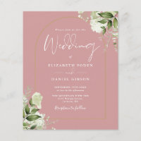 Budget Dusty Rose Floral Gold Arch Wedding Invite