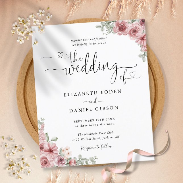 Budget Dusty Rose Floral Script Wedding Invitation (Creator Uploaded)