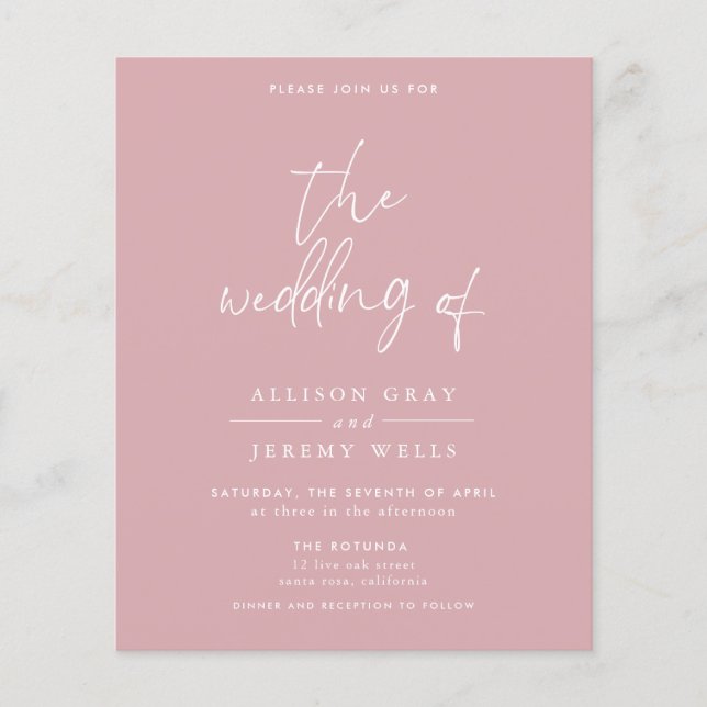 Budget Dusty Rose Floral Wedding Invitation Flyer (Front)