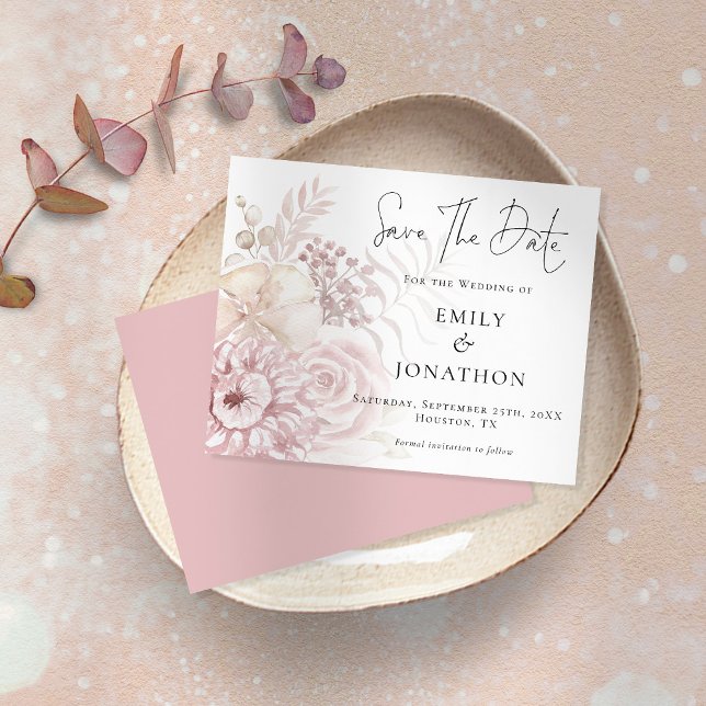 Budget Dusty Rose Florals Wedding Save the Date  (Creator Uploaded)