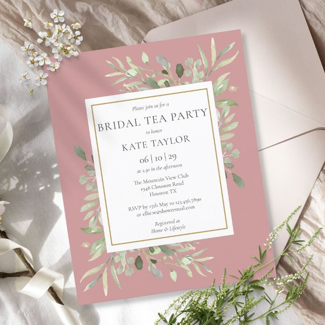 Budget Dusty Rose Greenery Bridal Tea Party Invite (Creator Uploaded)