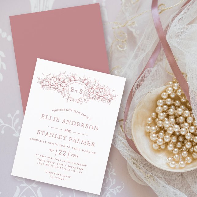 BUDGET Dusty rose heraldic wedding invitation (Creator Uploaded)