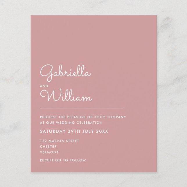 Budget Dusty Rose Minimalist Wedding Invitation (Front)