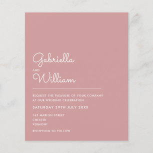 Budget Dusty Rose Minimalist Wedding Invitation