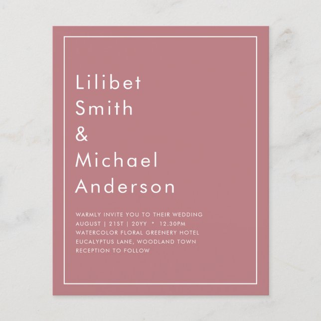 BUDGET Dusty Rose MONOCHROME Wedding Flyer (Front)