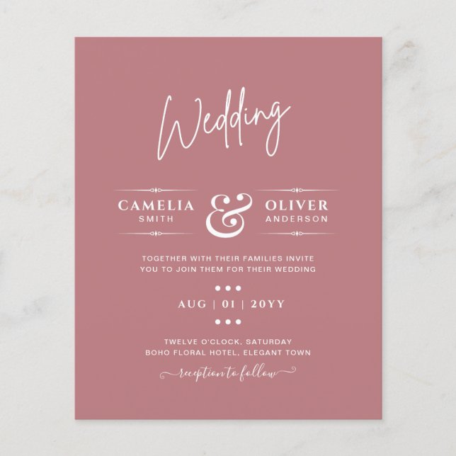 BUDGET Dusty Rose MONOCHROME Wedding Flyer (Front)
