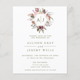 Budget Dusty Rose Monogram Wedding Invitation Fly Flyer