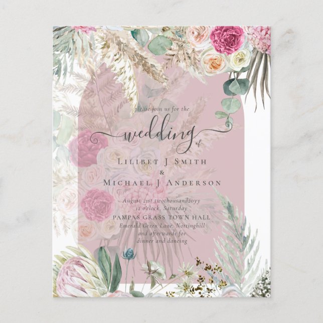 BUDGET Dusty Rose Pampas Grass Wedding Flyer (Front)