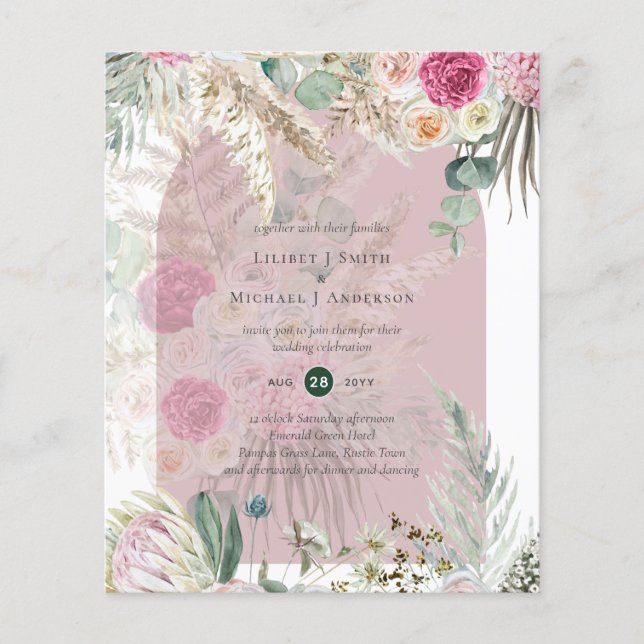 BUDGET Dusty Rose Pampas Grass Wedding Flyer (Front)