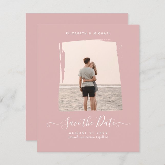 BUDGET Dusty Rose PHOTO Save The Date Monochrome (Front/Back)