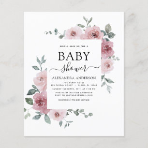 Budget Dusty Rose Pink Baby Shower Floral Flyer