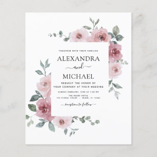 Budget Dusty Rose Pink Floral  Greenery Wedding Flyer