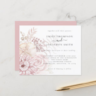 Budget Dusty Rose Pink Florals Wedding Invitation