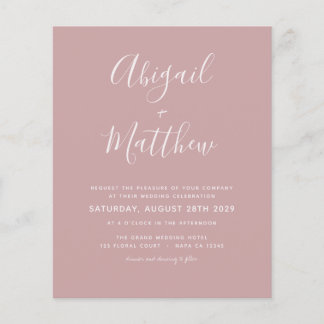 Budget Dusty Rose Simple Wedding Invitation