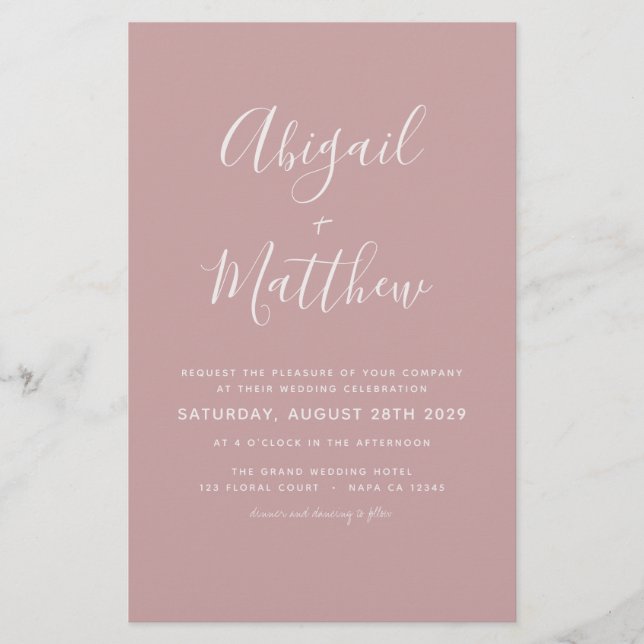 Budget Dusty Rose Simple Wedding Invitation Flyer (Front)