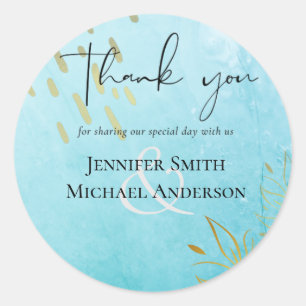 BUDGET DustyTeal Gold Abstract Wedding Classic Round Sticker