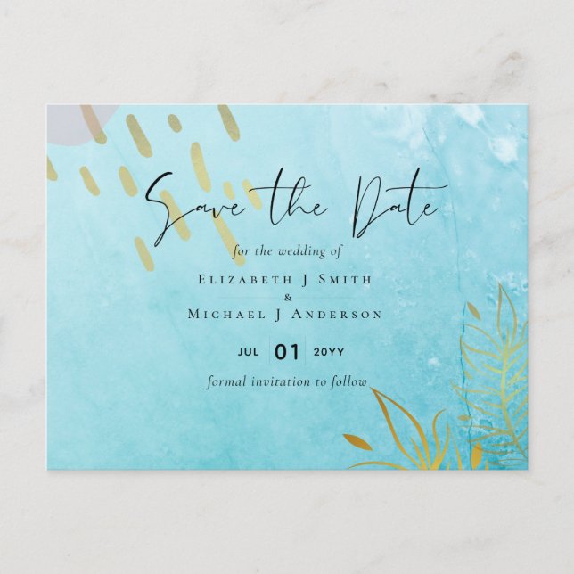 BUDGET DustyTeal Gold Abstract Wedding Postcard (Front)