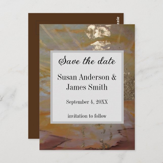 Budget earth colours Abstract golden save the date Postcard (Front/Back)