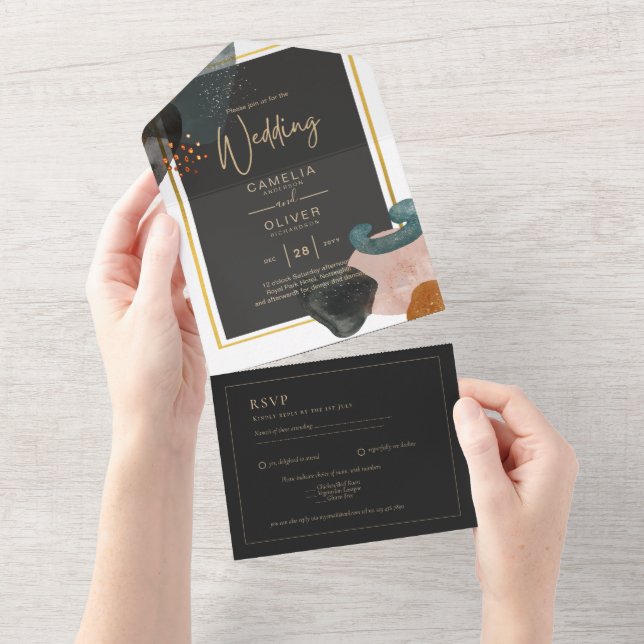 BUDGET Earth Tones Abstract Wedding  All In One Invitation (Tearaway)