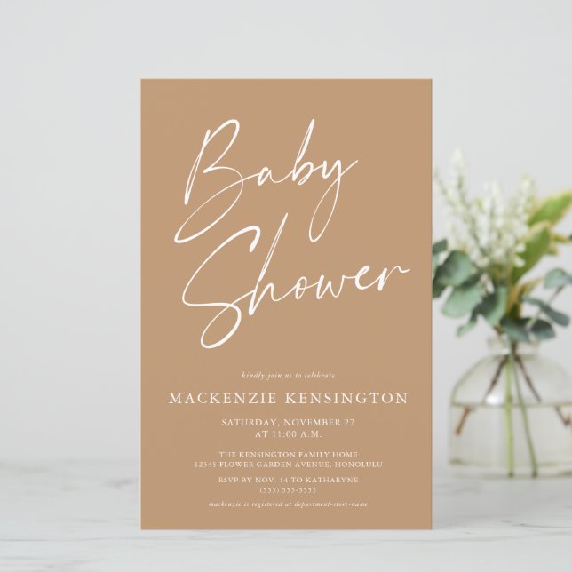 Budget Earth Tones Minimalist Script Baby Shower (Standing Front)