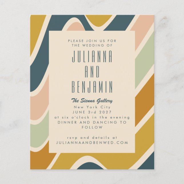 Budget Earthy Boho Abstract Wavy Pastel Wedding (Front)