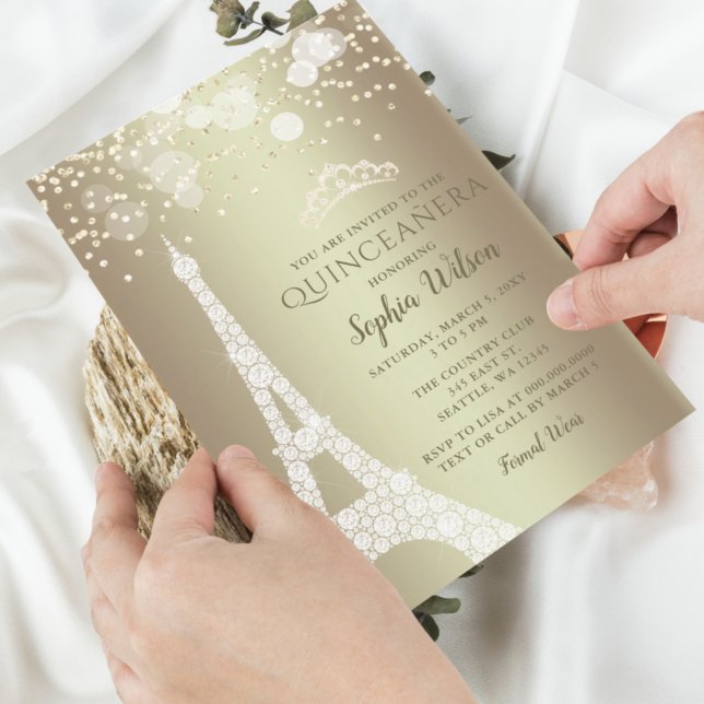 Budget Eiffel Tower Gold Quinceañera Invitation (Creator Uploaded)
